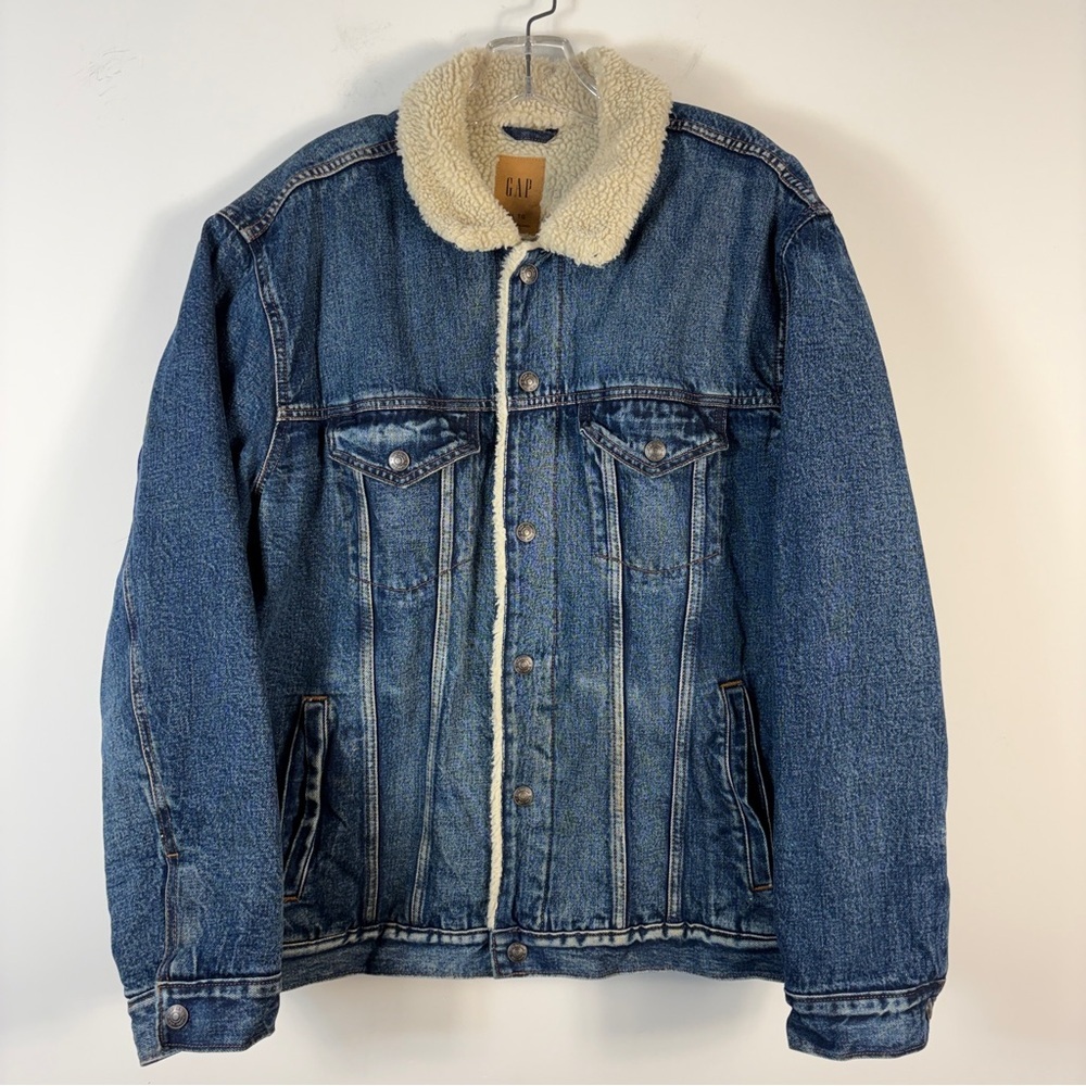 ❤️Gap Icon Sherpa Denim Jacket Cowboy Core Rugged Trucker Western Coat XL